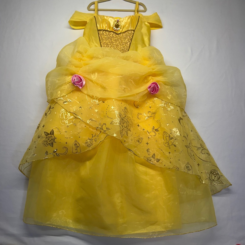 Disney Store Belle Deluxe Princess Costume Dress 9/10 Beauty & Beast Yellow Gown